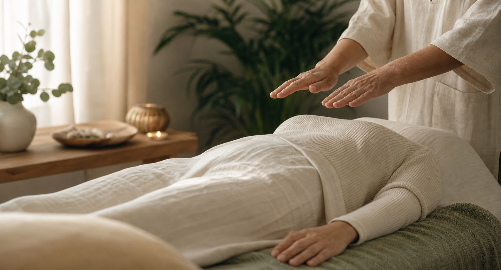 Sesión de Reiki en un espacio sereno